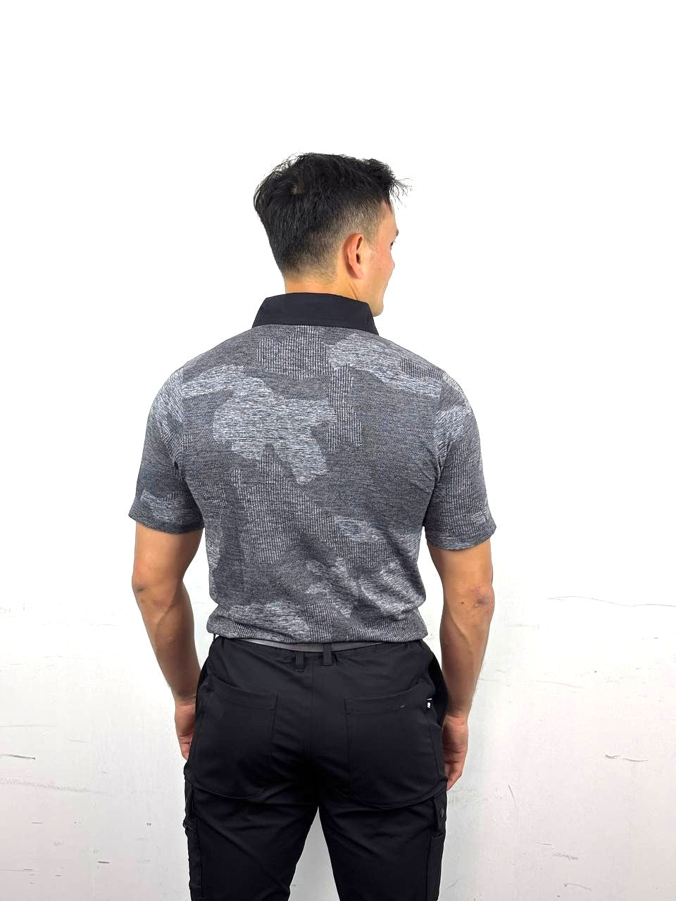 Club Collection Jacquard polo in grey, athletic fit – view 4