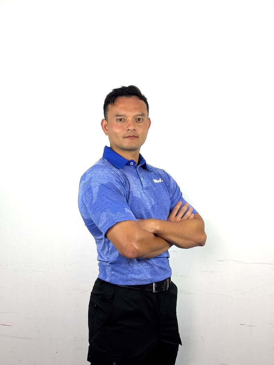 Club Collection Jacquard polo in blue, athletic fit – view 5