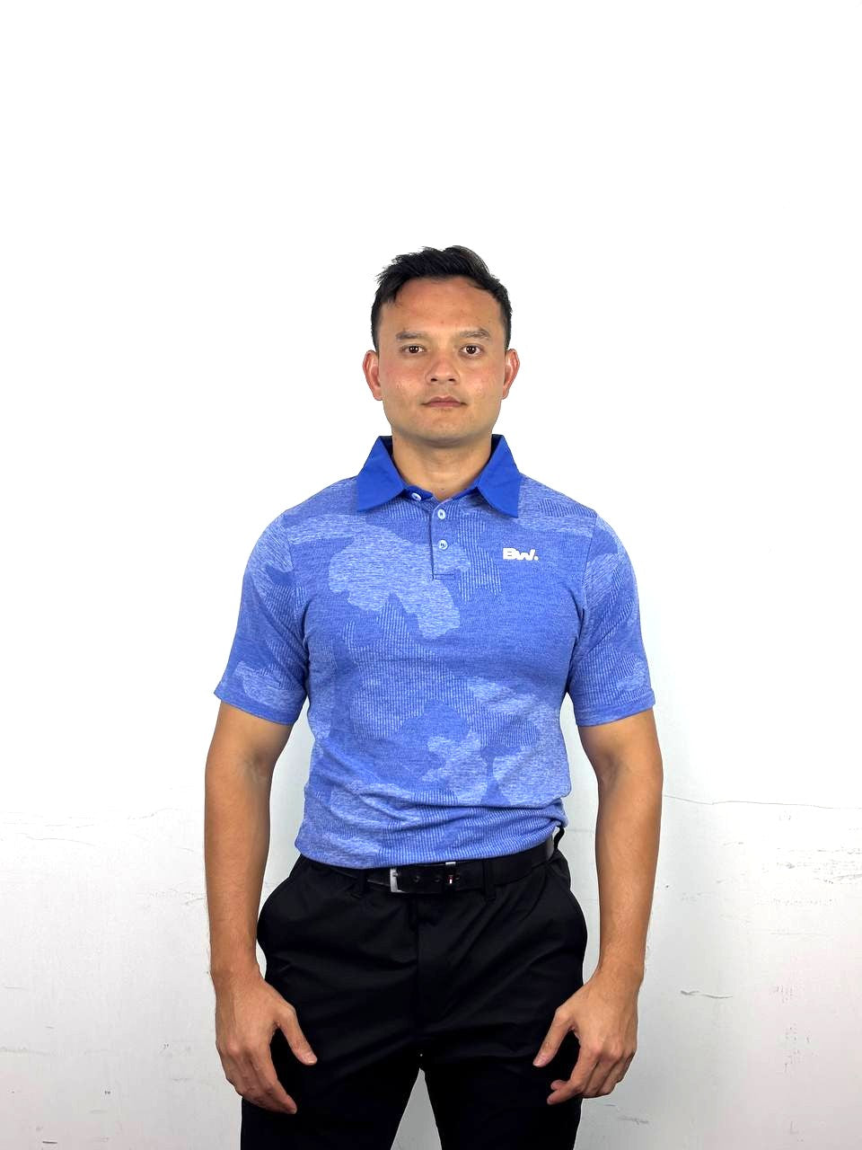 Club Collection Jacquard polo in blue, athletic fit – view 4