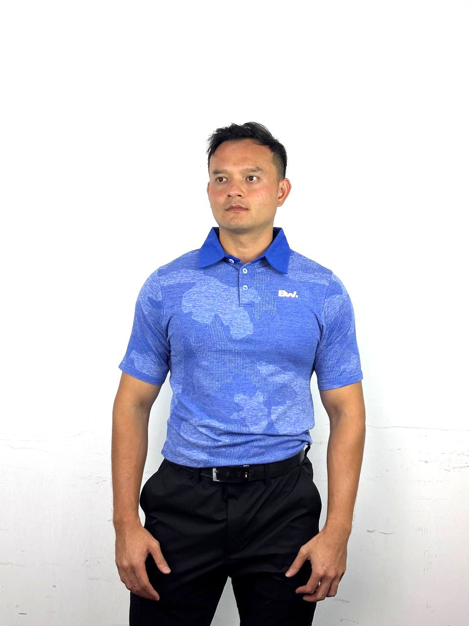 Club Collection Jacquard polo in blue, athletic fit – view 2