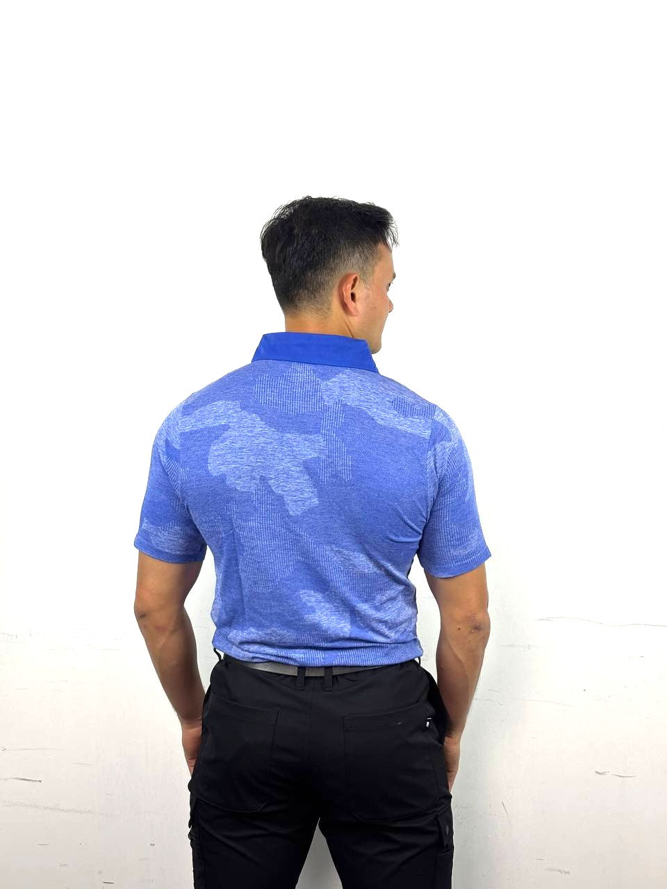 Club Collection Jacquard polo in blue, athletic fit – view 7