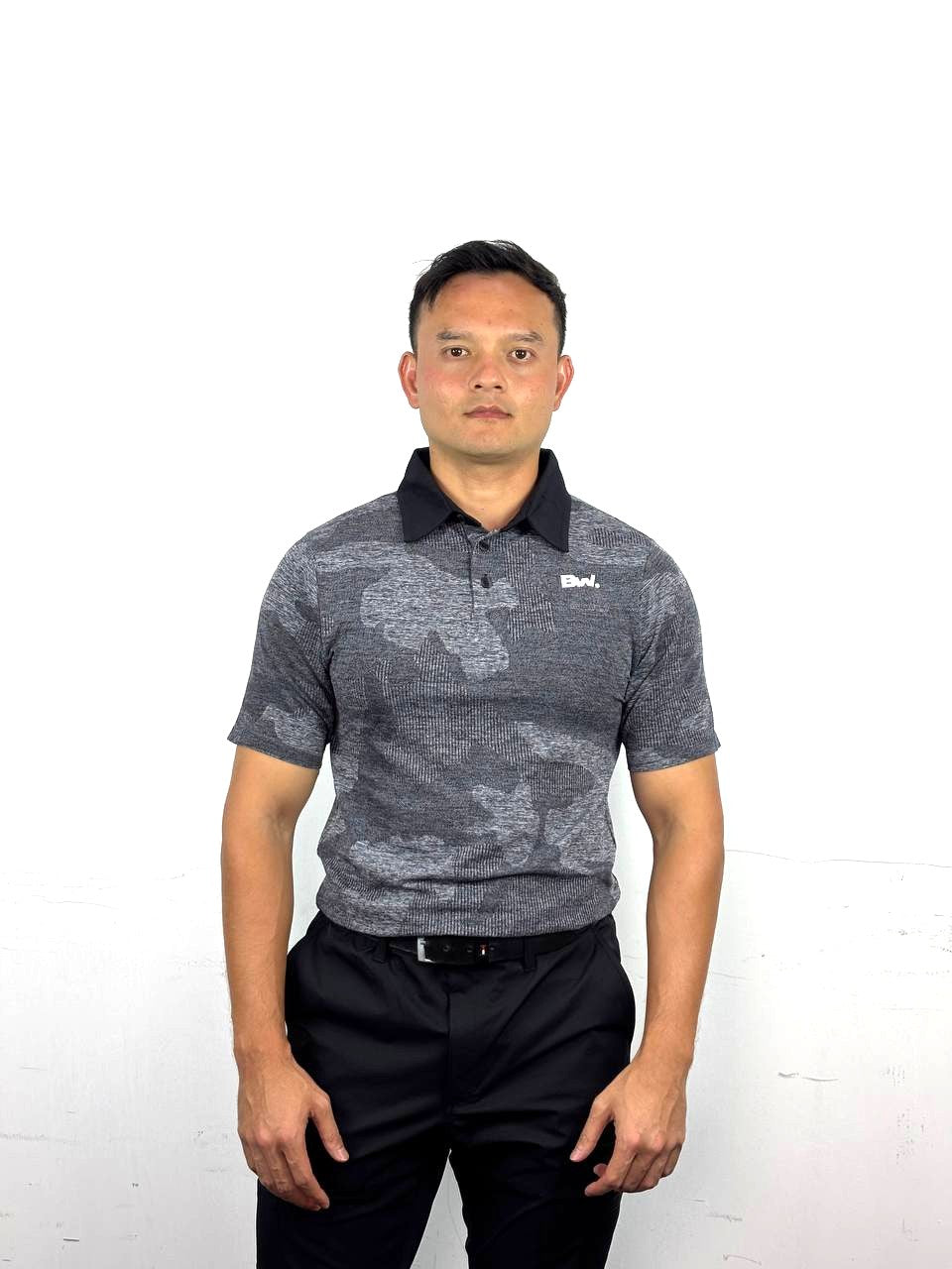 Club Collection Jacquard polo in grey, athletic fit – view 3