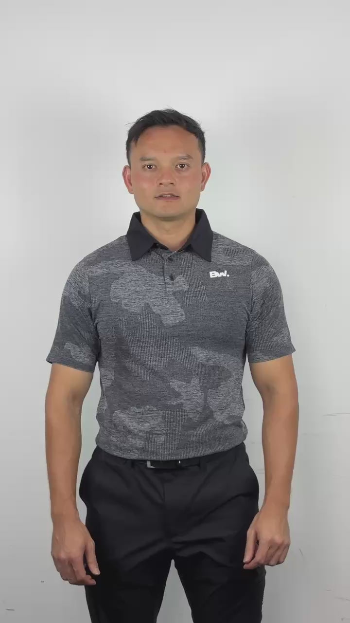 Club Collection Jacquard polo in grey, athletic fit – video