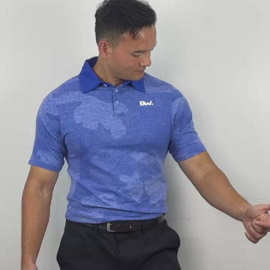 Club Collection Jacquard polo in blue, athletic fit – video
