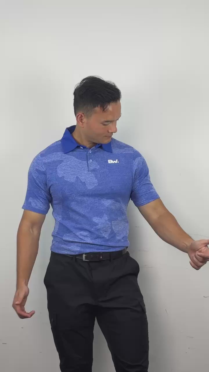 Club Collection Jacquard polo in blue, athletic fit – video
